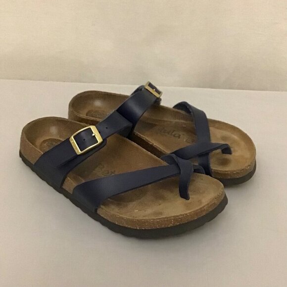 Betula 5 Birkenstock Women’s Footbed Cork Sandals Flip Flops Navy Blue Portugal - Picture 2 of 10